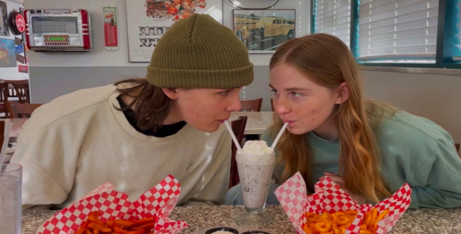 Weinberg and Keaton Martin share a milkshake during a scene in her short film, "Forbidden Love." Her film won Adam Bearson's Valentine's Day film contest.