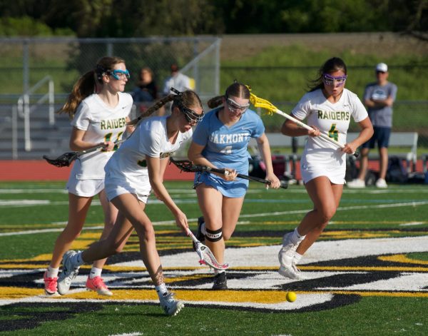 Faith Witte (10) chases down the ball. The Rio Americano girls lacrosse team defeated Oakmont 10-7 at home on March 26, 2025. 