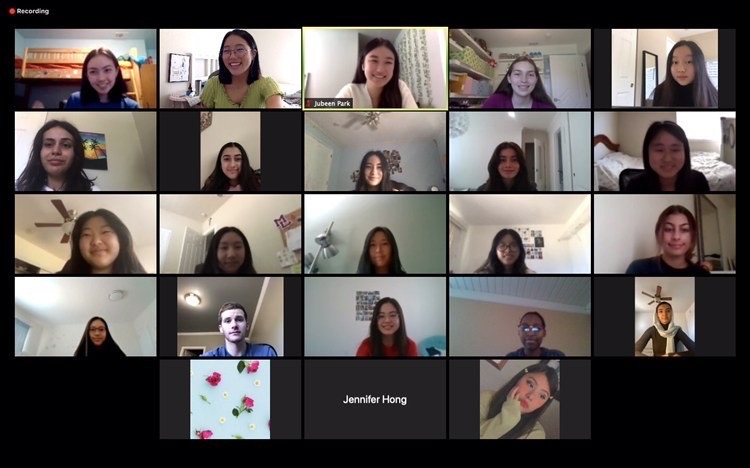 Student tutors meet over Zoom once a month to discuss progress with helping younger students. (Covid-19, Dec. 2020)